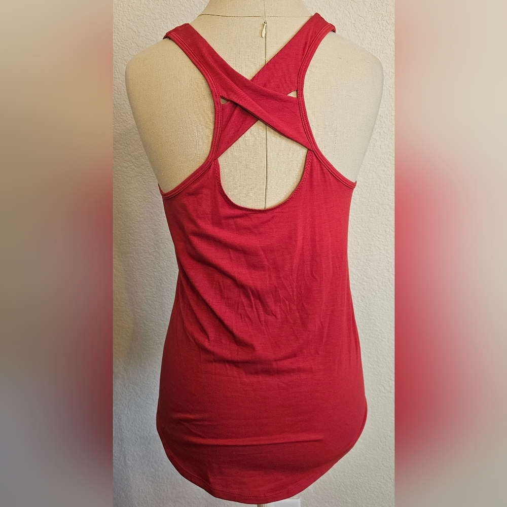 ATHLETA Bundle High Neck Cross Back Yoga Workout Tanks. Heather Grey/Red XS/S